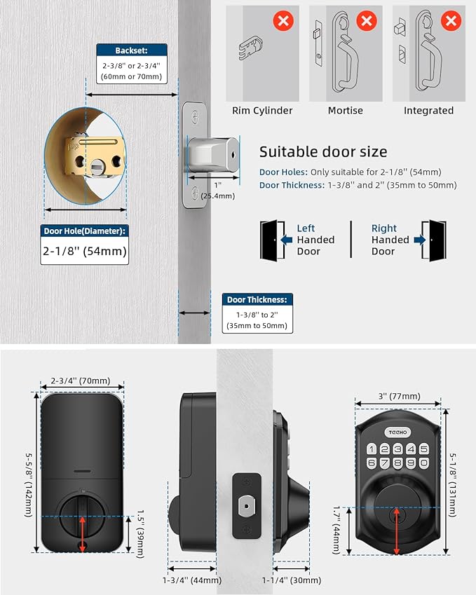 TEEHO TE001 Keyless Entry Door Lock with Keypad - Smart Deadbolt Lock for Front Door with 2 Keys - Auto Lock - Easy Installation - Matte Black