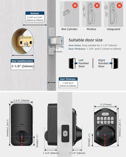 TEEHO TE001 Keyless Entry Door Lock with Keypad - Smart Deadbolt Lock for Front Door with 2 Keys - Auto Lock - Easy Installation - Matte Black
