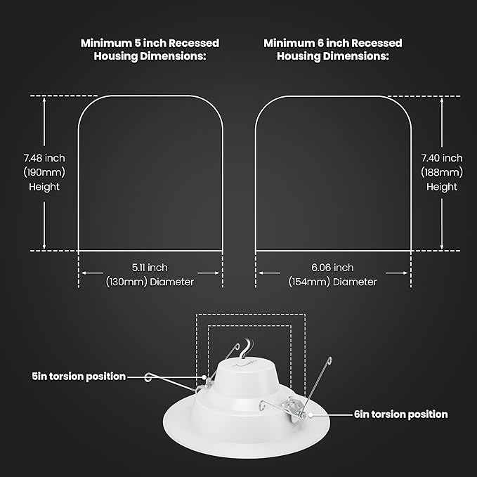 Feit Electric LED Downlight Retrofit Kit with Baffle Trim, 75W Equivalent, 5/6-Inch Dimmable Recessed Light, Adjustable White 2700K–5000K, 90+ CRI, for Living, Bathroom, Dining & Kitchen Room