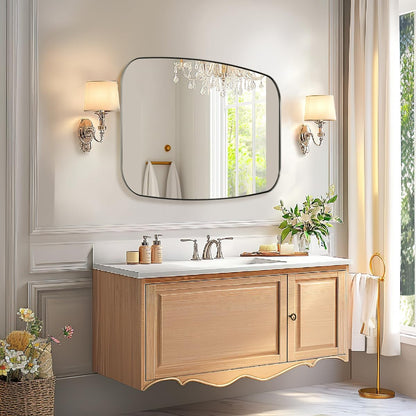 ANDY STAR Brushed Nickel Bathroom Mirror, 30x36’’ Oblong Mirror with Stainless Steel Metal Frame, Silver Oval Vanity Mirror for Over Sink, Modern Anti Rust Wall Mounted