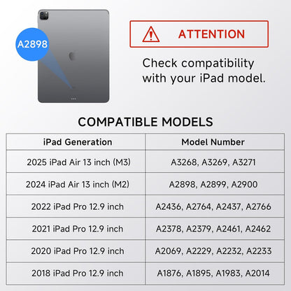 ONLY fit for iPad 12.9 inch Pro 6/5/4/3rd Gen & 13 inch iPad Air (2025 M3, 2024 M2) Case with Detachable Keyboard Trackpad, 360 Rotate Cover Pencil Holder 12 Shortcut Key 7 Color Backlit, White