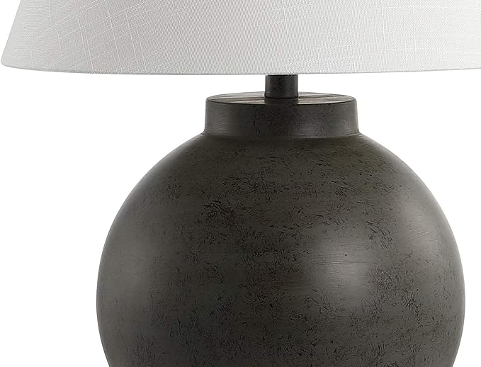 JONATHAN Y 26" Dark Gray Contemporary Resin Sphere LED Table Lamp for Living Room Bedroom, Transitional Sculptural Desk Lamp, White Linen Drum Shade, LED Bulb Included JYL3040A