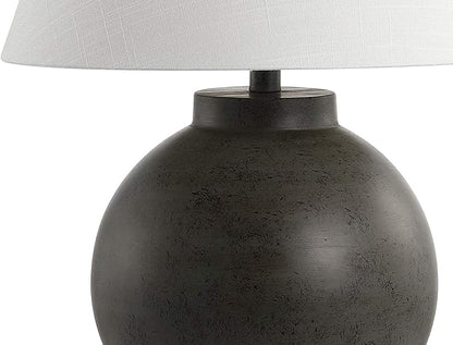 JONATHAN Y 26" Dark Gray Contemporary Resin Sphere LED Table Lamp for Living Room Bedroom, Transitional Sculptural Desk Lamp, White Linen Drum Shade, LED Bulb Included JYL3040A