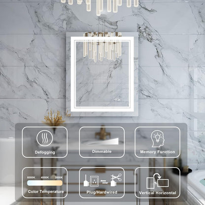WELLFOR LED Bathroom Vanity Mirror 20 x 28 Inch, Lighted Anti-Fog Dimmable Mirror, IP44 Waterproof Wall Mounted Makeup Mirror, Packed with US Standard Plug and Touch Switch, (Horizontal/Vertical)