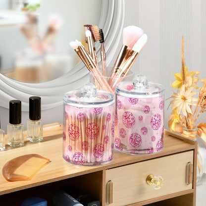 2 Pack Qtip Holder Organizer Dispenser Disco Balls Pink Bathroom Storage Canister Cotton Ball Holder Container for Cotton Pads/Swabs/Floss