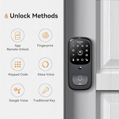 Video Smart Lock with Doorbell, 3 in 1 Keyless Entry Door Lock, Built-in WiFi Camera Deadbolt Lock for Front Door, Fingerprint, Keypad Code, App Control, Voice Control, Auto Lock, IP65, Video Calling