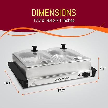Elite Gourmet EWM-6122X Deluxe Dual Buffet Server Food Warmer Party Tray, Gravy & Holiday Essentials, Special Events, 2 x 2.5Qt, Stainless Steel