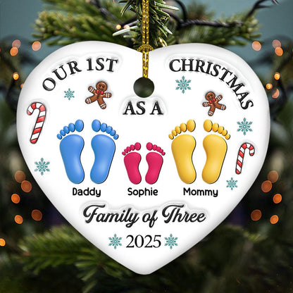 Custom 3D Effect Heart Ornament – Our First Christmas, Personalized Gift for Newly Married Brides, Ideal Holiday Keepsake