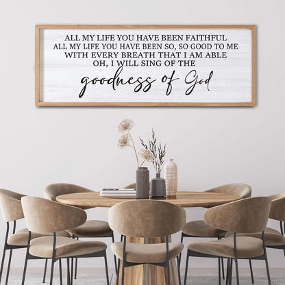 Goodness of God Framed Wall Art, 40''×15'' Positive Religious Natural Bible Verse for Christian God Jesus Christ Prayer, Vintage Rustic Long Holy Catholic Scripture Decor