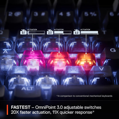 SteelSeries Apex Pro Mini Gen 3 OmniPoint 3.0 HyperMagnetic Switches — Adjustable Actuation — Rapid Trigger — Game-Ready Presets — Protection Mode — Rapid Tap/SOCD — RGB — PBT Keycaps — USB-C