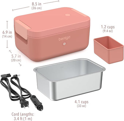 Bentgo Heat - Electric Lunch Box - Portable Food Warmer for Adults, Heated Lunch Box for Work, Travel, School & On the Go, Plug Into Wall or Car, Ideal for Ages 14+, 12V/24V & 120V Cords (Pink Spice)