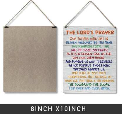 Inspirational Gift Signs the Lord's Prayer Our Father Who Art in Heaven Hallowed Be Thy Name Wooden Hanging Sign Religious Scripture Art Wall Home Decoration 10 x 8 Inches…