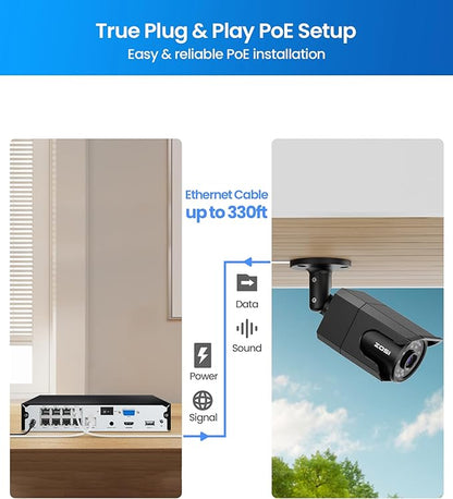 ZOSI 4K 8MP Security PoE IP Bullet Camera Outdoor Indoor with Audio, Human Detection, 100ft B&W Night Vision, 4.0mm Lens, 90° Viewing Angle, IP66 Weatherproof (Only Work 4K POE NVR)