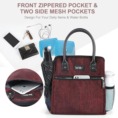 Nicole Miller Insulated Lunch Bag Tote Thermal Soft Side Wide-Open Cooler Ice Bag Lunch Box for Food with Drink Bottle Holder