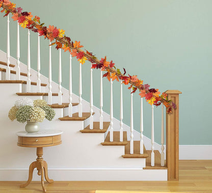 Lvydec 2 Pack Fall Garland Decoration - 5.8ft/Strand Artificial Maple Garland Colorful Leaves Autumn Decor for Home Wedding Party Thankgiving (Mixed Color)