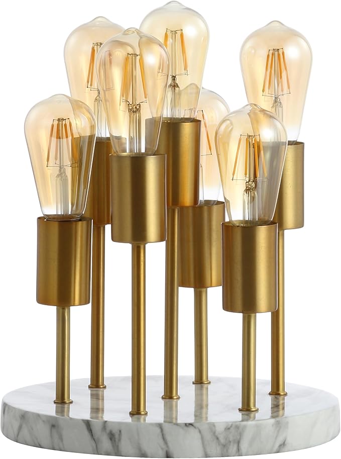 JONATHAN Y 13.5" Brass Gold 7-Light Modern Metal and Resin Accent Lamp, Mid-Century Cluster Table Lamp with Marble Base for Living Room, Bedroom, LED Bulbs Included JYL1060A