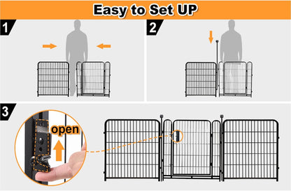 24 in(H) Decorative Garden Fences with Gate, 8 Panels Total 15.7 ft(L) Heavy Duty Iron Animal Barrier Fence for Yard,Suitable for Indoor Pet Fence Or Outdoor Dog Fencing, Garden Border Fence