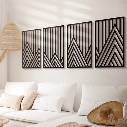 Glamativity 4 Pack Black Abstract Metal Wall Art, Minimalist Décor Single Line Art Wall Décor, 3D Textured Metal Wall Sculptures, for Living Room Bedroom Bathroom Study Room (Mountain Line, M Size 17 x 12'')
