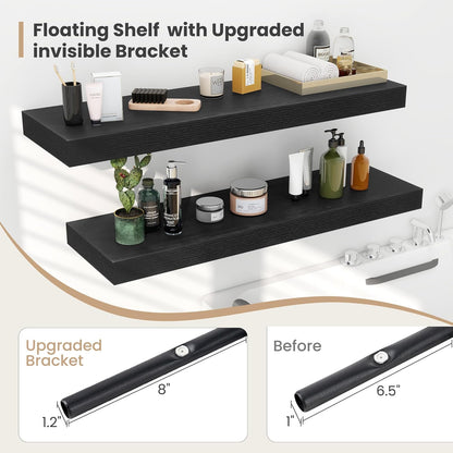Heimlove 12 Inch Deep Floating Shelves, 48 x 12 inches Long Wall Shelf, Large Display Shelf & Storage Shelf, Rustic Wood Wall Shelves for Fireplace Mantel, Set of 2(Black)