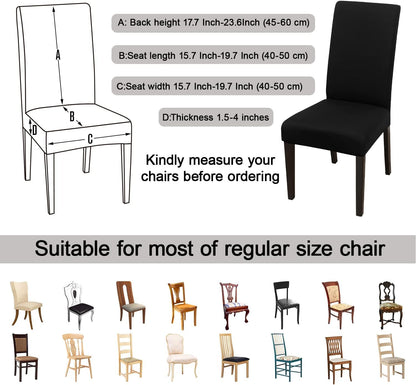 JQinHome 6 Pcs Dining Chair Slipcover,High Stretch Removable Washable Chair Seat Protector Cover for Home Party Hotel Wedding Ceremony (Black)