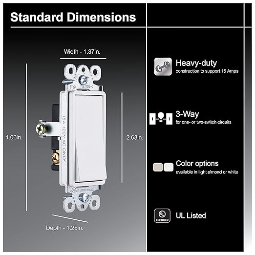 GE 3 Way Designer Rocker On/Off Switch - White