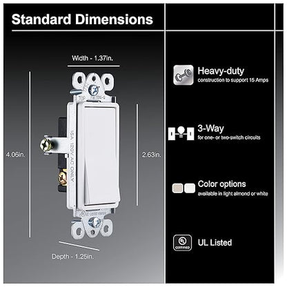 GE 3 Way Designer Rocker On/Off Switch - White