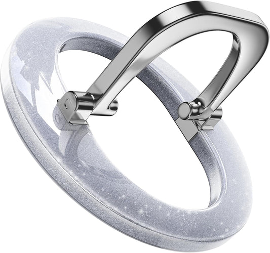 [2025 Newest] SUPERONE for Magsafe Ring Holder, Magnetic Phone Grip with Adjustable Stand, Removable Magnetic Accessories Only for iPhone 16/15/14/13/12 Series and Magsafe Case - Glitter Silver