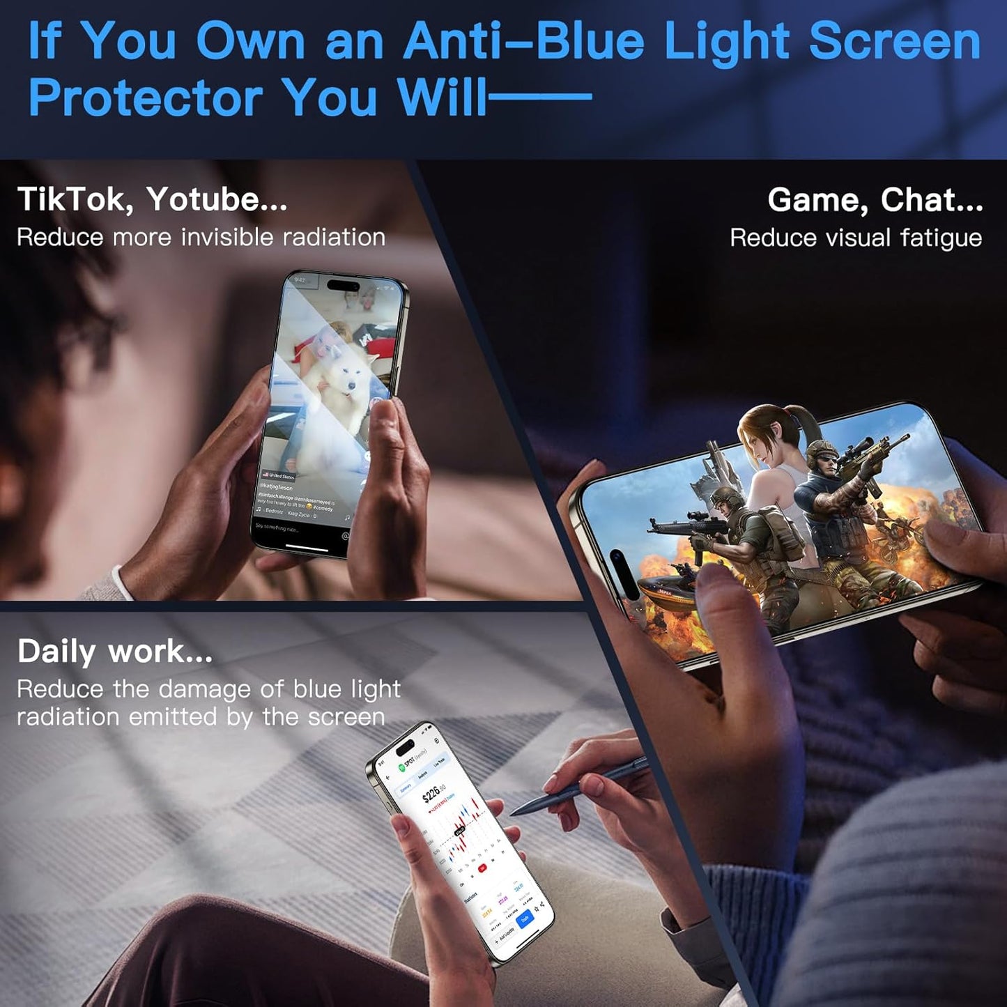 Uyiton Anti-Blue Light for iPhone 15 Pro Screen Protector - Unbreak-Glass Easy to Install Full Coverage Case Friendly Scratch Resistance 9H Tempered Glass Screen Protector for iPhone 15 Pro, 2 Pack