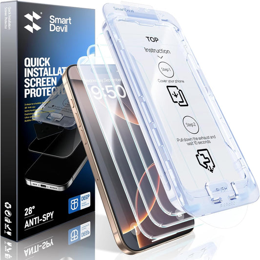 SMARTDEVIL 2 Pack Screen Protector for iPhone 16 Pro (6.3 Inch) Tempered Glass, HD Clear Film, Easy Installation, Dust-Free & Bubble-Free