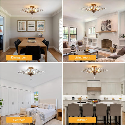 Ganeed Vintage Crystal Chandelier, Modern Bronze Branches Ceiling Light Fixture with 5-Light Heads for Farmhouse Living Room Dinning Room Kitchen Over Table Hallway