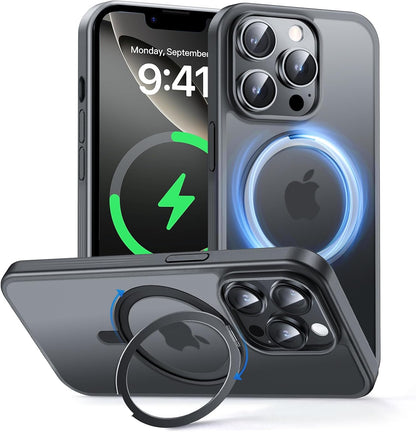 MAGIC JOHN 360° Rotatable Magnetic Invisible Stand for iPhone 14 Pro Case [Anti-Slip Grip] [Compatible with MagSafe] 16FT Shockproof for iPhone 14 Pro Case with Kickstand, Black