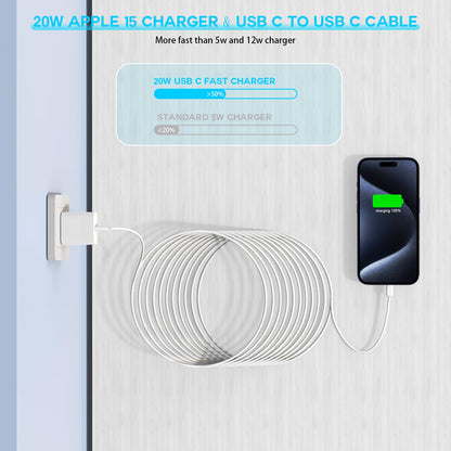 10FT Woven Cable for Apple 16 15, 60W 10Foot USB C to Type C Braided Charger Cable Cord & 20W USB C Charger Block Cube Travel Plug Super Quick Charging for iPhone 16 15/16 15 Plus/Pro/Pro Max,iPad Pro
