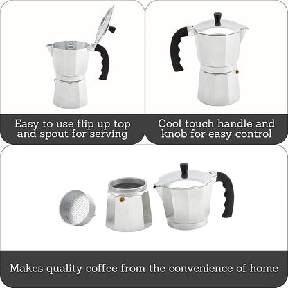 Imusa USA Aluminum Stovetop 6-cup Espresso Maker (B120-43V),Silver,(Pack of 4)