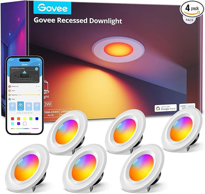 Govee Smart Retrofit Recessed Lighting 6 Inch, Wi-Fi Bluetooth Direct Connect RGBWW Retrofit Can Lights, 65 Scene Modes, Works with Alexa & Google Assistant, 1000 Lumens, 6 Pack