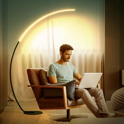 NUÜR Arc Floor Lamp, 67" Tall Black Gold LED Modern Standing Floor Lamp with Remote Control, Arched Bright Floor Lamps for Living Room Bedroom Office Home (Black)