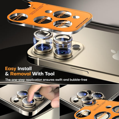 Camera Lens Protector for iPhone 16 Pro Max/16 Pro/15 Pro Max/15 Pro/14 Pro Max/14 Pro, Sapphire Glass Metal Individual Camera Cover Screen, Anti-drop, Case Friendly- Glitter Natural Titanium