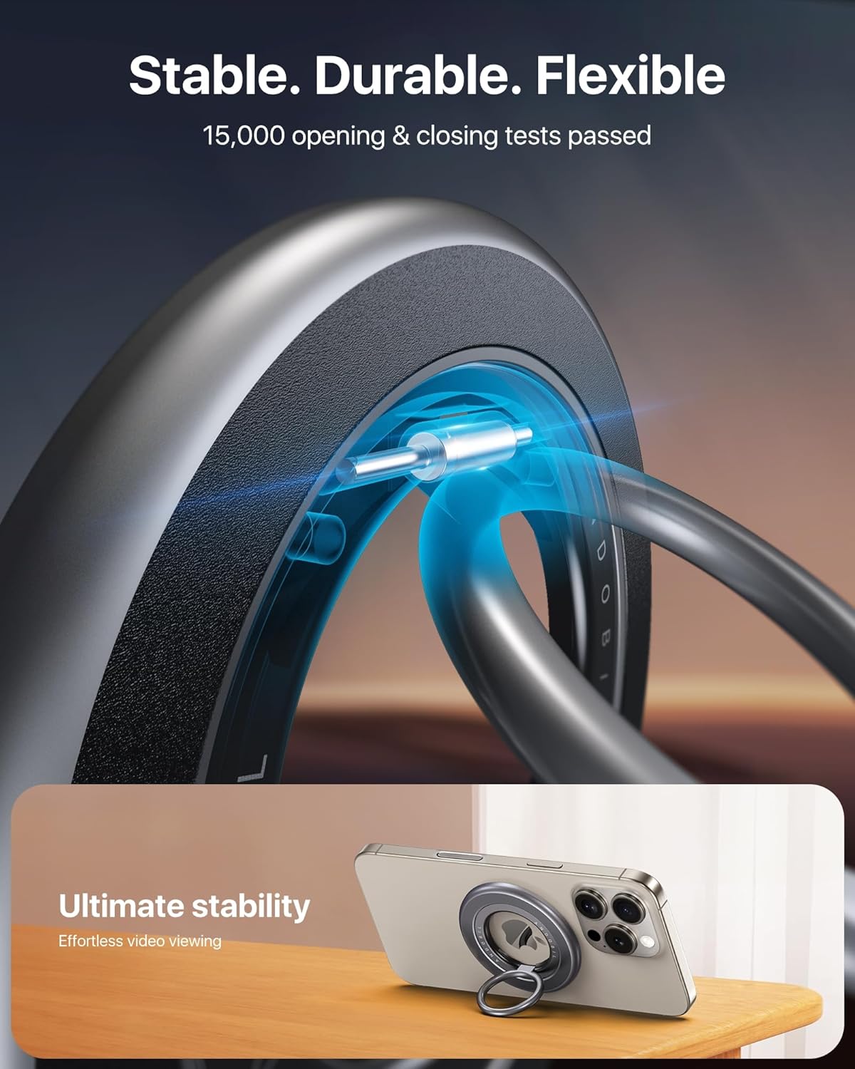 andobil 2025 Upgraded Double-sided Magnetic Phone Grip for MagSafe [Sability Max] Strong Magnetic Phone Ring Holder Compatible with MagSafe Accessories iPhone 16 Plus 15 14 13 12 Pro Max Mini Titanium