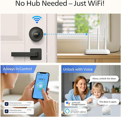 Philips WiFi Smart Deadbolt Lock with Fingerprint Keypad, APP Remote Control, Smart Retrofit Lock for Existing Deadbolt, Keyless Entry, Voice Control, Interior Auto-Locking