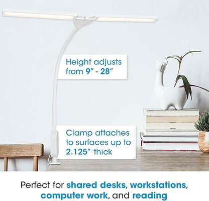 OttLite Pivot LED Clamp Desk Lamp - Dual Lamp Shades & Flexible Neck with ClearSun LED Technology - 3 Color Temperature Modes, Dimmable LEDs & Touch-Activated Controls for Crafting, Sewing, & Studying