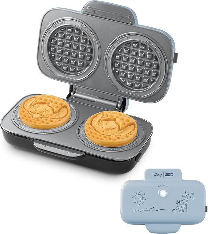 Disney | Dash MultiMaker® Double Mini Maker System - Convenient Electric Waffle Maker - Features Interchangeable, Dishwasher-Safe Plates - Quick Cleanup & Simple Setup - Lilo & Stitch Design