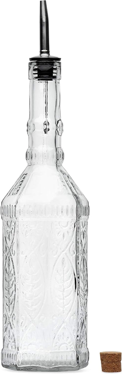 Large Clear Decorative Glass Bottle with Spout and Cork, 32oz, 1 Bottle - Design: VINO (3in X 11.9in)