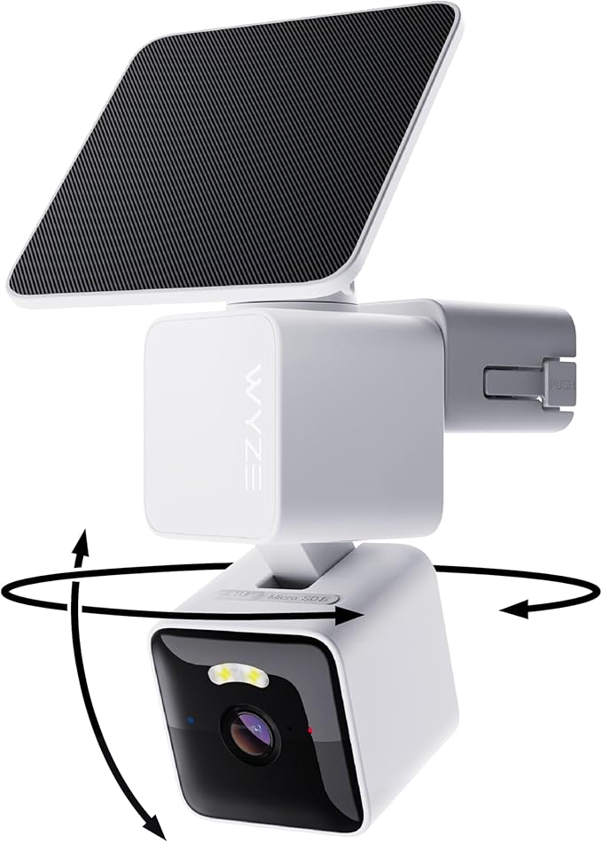 WYZE Solar Cam Pan (Flagship Model), Security Cameras Wireless Outdoor, 2K 360° Pan-Tilt Battery Powered 2.4GHz Wi-Fi Cameras for Home Security, AI Motion Detection, Color Night Vision, No Blind Spots
