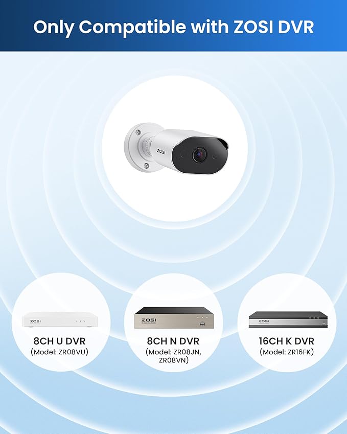 ZOSI 1080P HD Add On Camera, 2MP Indoor Outdoor Surveillance Home Security Camera with One-Way Audio, Night Vision, AI Human Vehicle Detection, IP66 Weatherproof, Only Work with ZOSI CCTV DVR