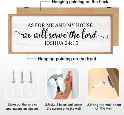 As For Me And My House We Will Serve The Lord Framed Wall Art, 40''×15'' Horizontal Positive Religious Rustic Bible Verse for Christian God Jesus Christ Prayer, Vintage Holy Catholic Scripture Decor