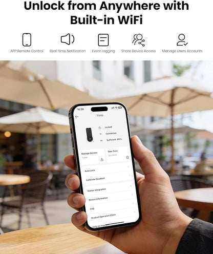 Lockin Veno Palm Vein Smart Lock with Built-in Wi-Fi, 7-Month Battery, Matter Compatible, Palm Vein & Fingerprint Unlock, Keyless Entry, App Control, Auto-Lock, PIN Code, ANSI Grade 2, IP65 Waterproof