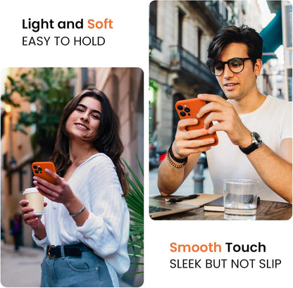FireNova Designed for iPhone 15 Pro Max Case, Silicone Upgraded [Camera Protection] Phone Case with [2 Screen Protectors], Soft Anti-Scratch Microfiber Lining Inside, 6.7 inch, Neon Orange