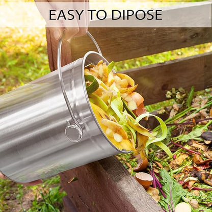 ENLOY Compost Bucket for Kitchen Countertop, 1.3 Gallon Stainless Steel Compost Bin Indoor with Lid, Odorless Food Waste Bucket with Charcoal Filter, Compost Pail for Kitchen with Carrying Handle