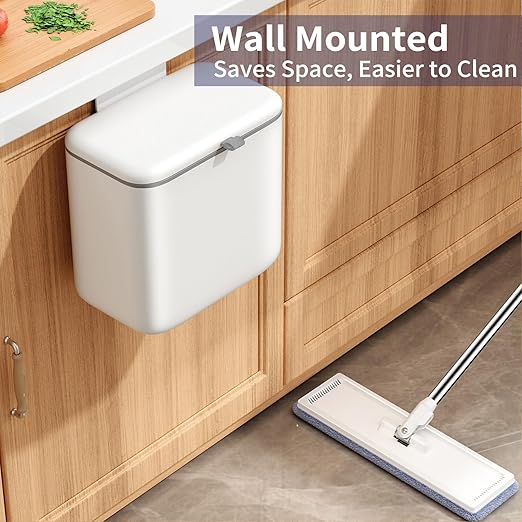 Compost Bin Kitchen for Countertop or Under Sink, 2.6 Gallon Hanging Small Trash Can with Lid, Garbage Can for Cabinet Door, Indoor/outdoor Food Waste Bin for Kitchen, Bathroom, RV, Office, White