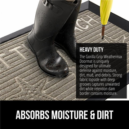 GORILLA GRIP 100% Waterproof All-Season WeatherMax Doormat 35x23, US Designed Natural Rubber, Stain and Fade Resistant, Low Profile Indoor Outdoor Door Mats, Easy Clean Patio Mat, Sand Beach