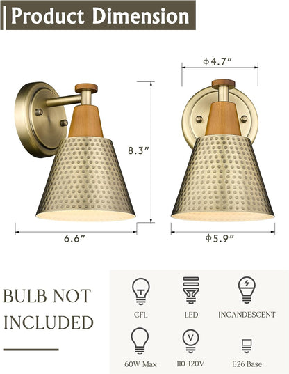 FEMILA 1-Light Vintage Wall Sconces, Antique Brass Industrial Sconces Wall Lighting, Single Bathroom Vanity Light Fixtures Wall Mount Lamp, Hammered Metal Shade,4FG59B BG